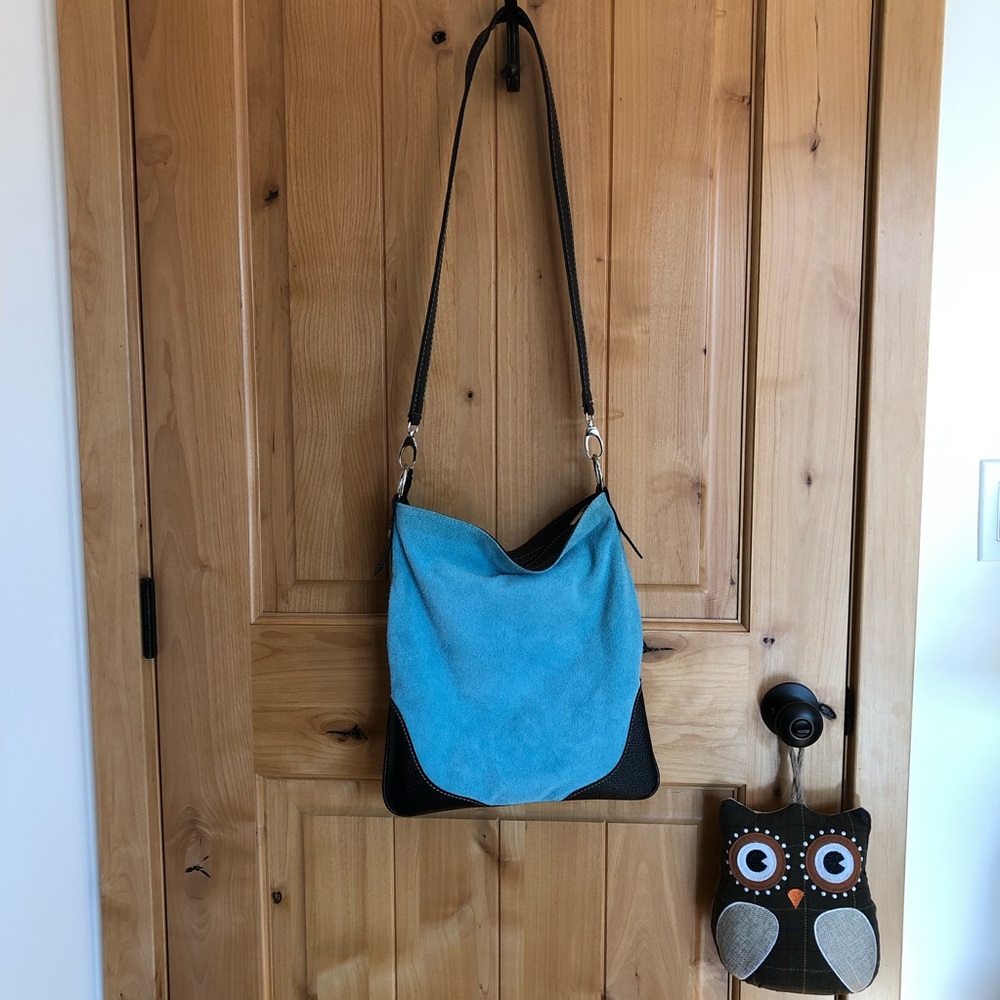Turquoise Suede Crossbody Bag
